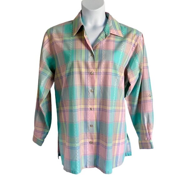 Koret Flower Market Long Sleeve Button Down Shirt Plaid Large 14-16 NEW - Picture 2 of 9